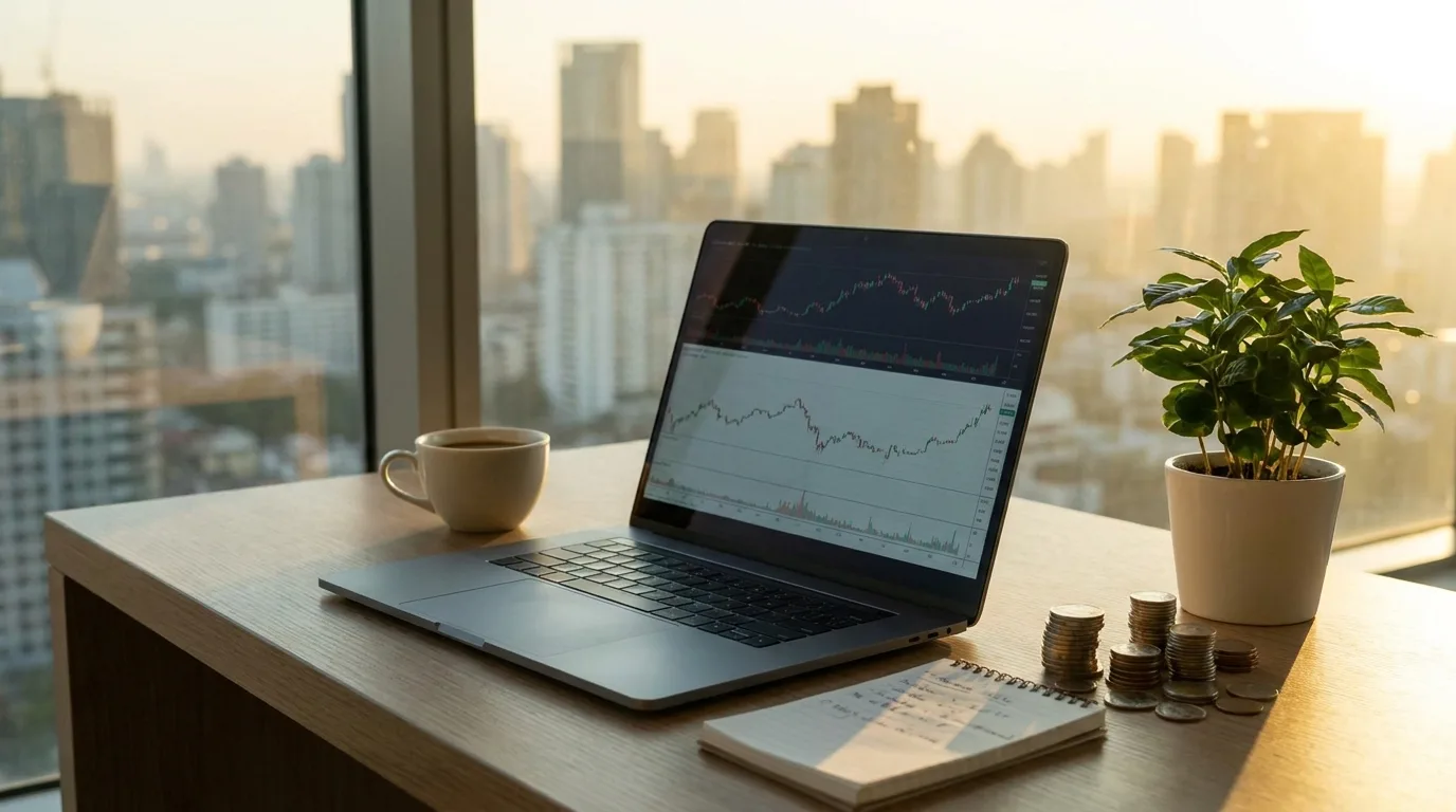 สมุดบันทึกและต้นไม้เล็กๆ สื่อถึงวิธีออมเงิน