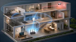 An editorial photograph of Mesh Wi featuring Mesh Wi-Fi กับ IoT
