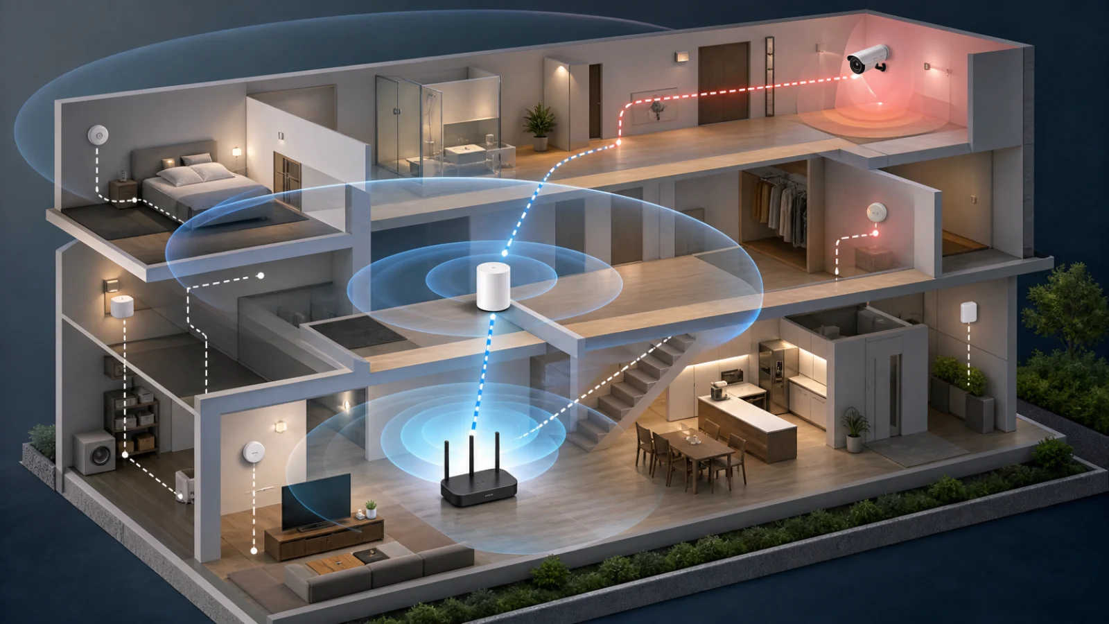 An editorial photograph of Mesh Wi featuring Mesh Wi-Fi กับ IoT